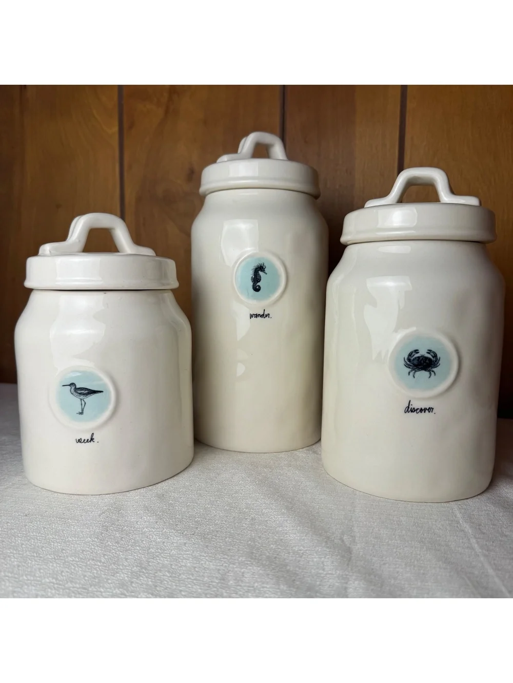 Rae Dunn Coastal Canister Set Seek Wander Discover Sea Life Rare Retired